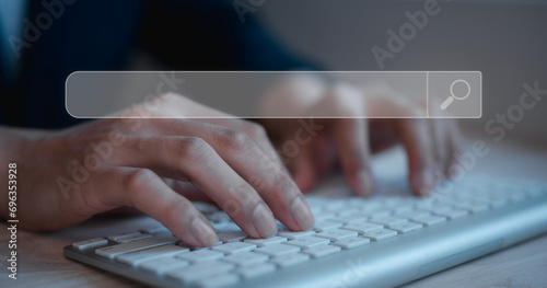 businessman typing on keyborad in concept of search engine data search Browsing Internet Data Information photo