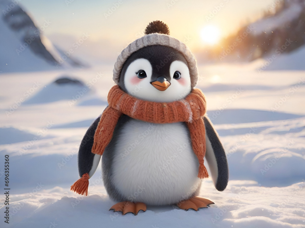 Fototapeta premium Cute penguin in winter