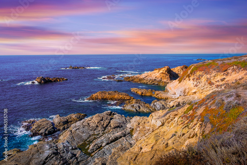 Beautiful seascape of the west coast of California with views of the Pacific Ocean and the cliffs