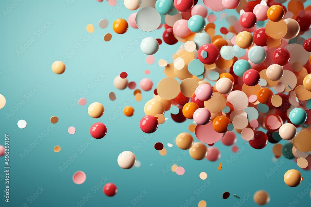 colorful confetti on solid pastel background, 3d render, realistic, 4k