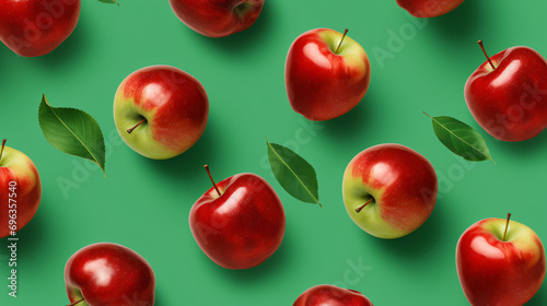 Colorful fruit seamless pattern of fresh red apples