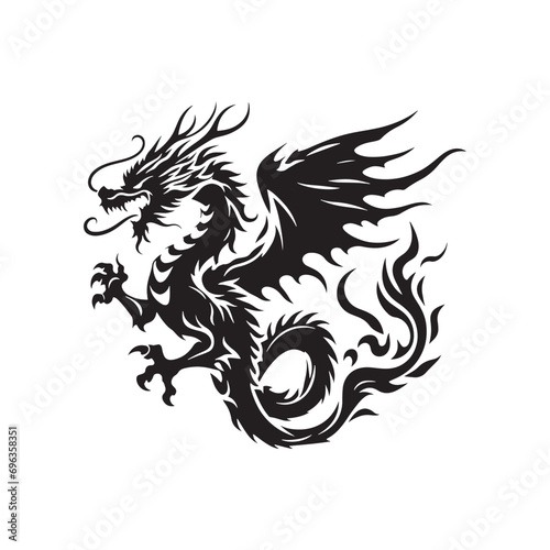 Dragon Silhouette - Dynamic Serpent Form Coiled in Silhouette, Symbolizing Strength and Supernatural Beauty - Dragon black vector 