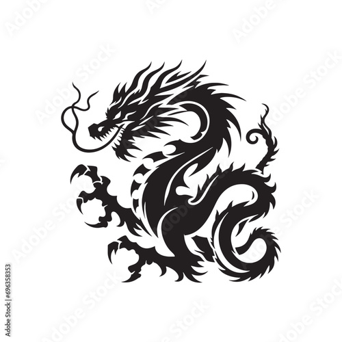 Dragon Silhouette - Epic Fire-Breathing Creature in Artistic Shadows, Invoking the Spirit of Legendary Beasts - Dragon black vector  © Vista