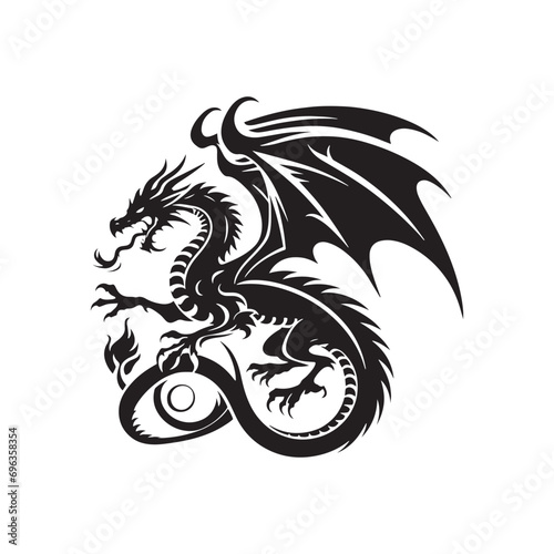 Dragon Silhouette - Regal Creature of Legend in Striking Black Form, Ideal for Symbolic and Mythological Designs - Dragon black vector
