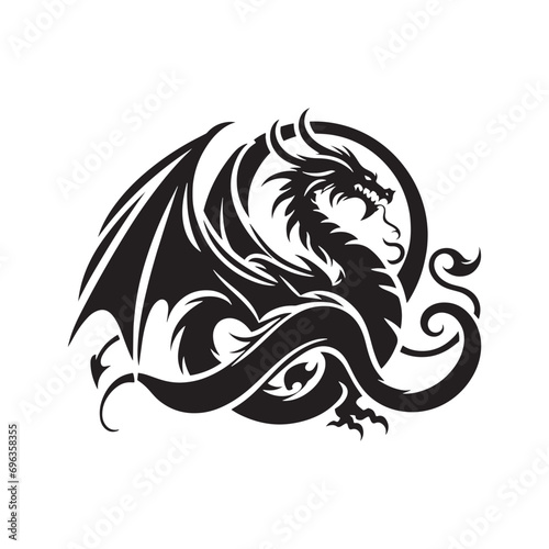 Wallpaper Mural Dragon Silhouette - Fiery Mythical Creature in Dramatic Contours, Perfect for Magical and Adventure-themed Designs - Dragon black vector
 Torontodigital.ca