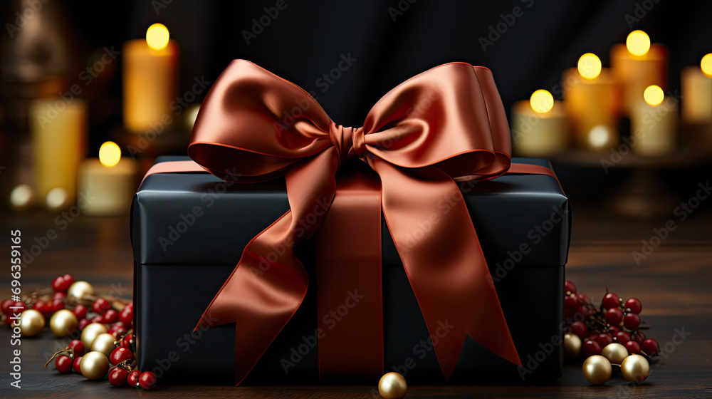 Onyx Elegance: Elegant Gold Bow on Black Box Onyx Elegance: Elegant Gold Bow on Black Box