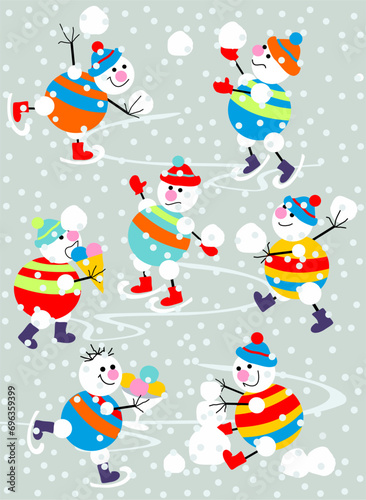New Year card with funny snowmen