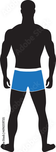 Standing guy of normal weight in swimming trunks