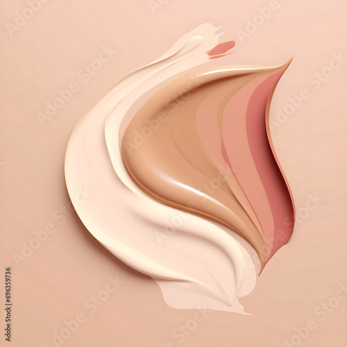creamy make up foundation of beige, pink and brown colours, light textures on a plain background for advertisement 