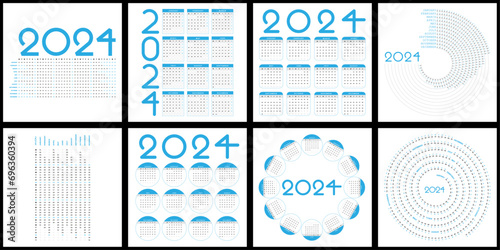 Calendar 2024, set of calendars with various styles for the year 2024