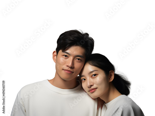 Korean, Asian Couple’s Valentine’s Day Portrait, Isolated on Transparent Background, PNG