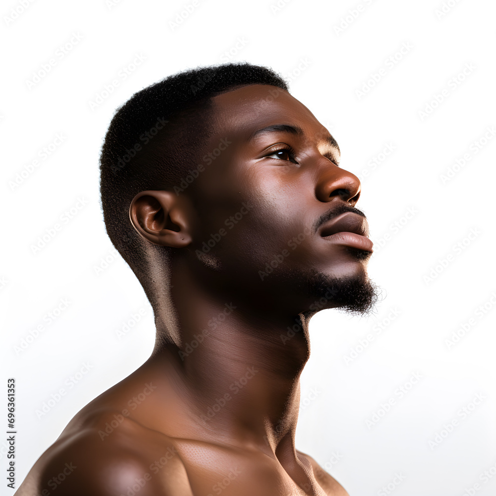 Side portrait of a handsome young African American man on isolate white background, Black people, Black history month Side portrait of a handsome young African American man on isolate white background, Black people, Black history month