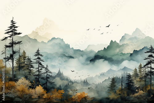 minimal, frame, no text, nature themes, watercolor, Light Background, 4k 