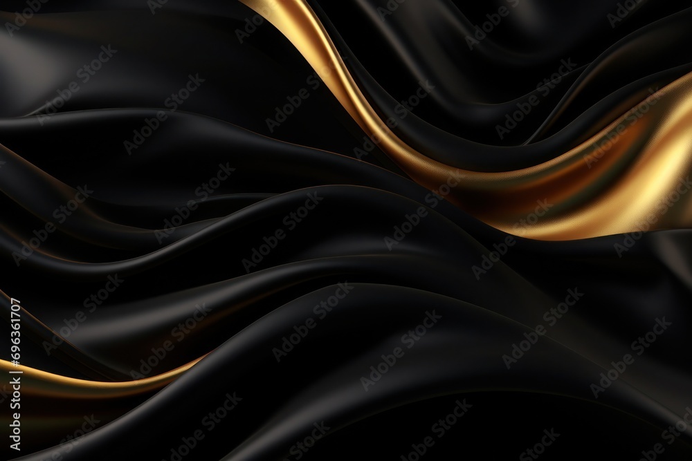 Fototapeta premium Black luxury elegant shiny satin silk swirl wave texture background banner backdrop