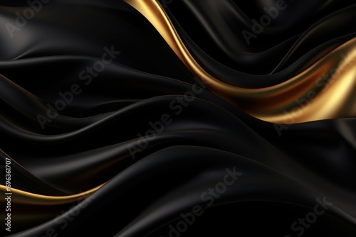 Black luxury elegant shiny satin silk swirl wave texture background banner backdrop