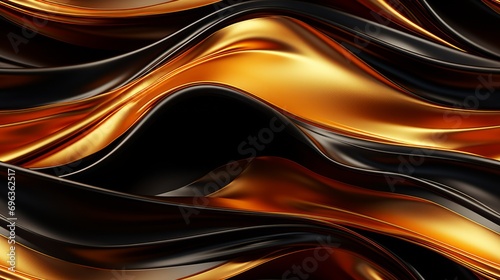 Leuchtend goldene und dunkle schwarze Seide sind in dreidimensionalen Wellen gelegt  photo