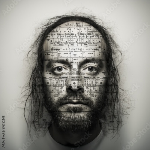 Intricate Portrait Collage of Man Composed from Vintage Newspaper Clippings and Ephemera photo