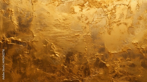 Gespachtelte leuchtend goldene Farbe auf einer Wand photo