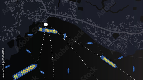 Billede på lærred abstract background of route navigation location map with cruise ship and yacht