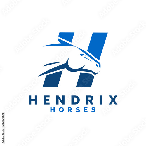 Modern Letter H Monogram Horse Head logo, letter H horse logo, horse head logo