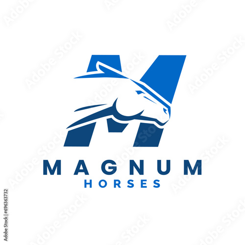 Modern Letter M Monogram Horse Head logo, letter M horse logo, horse head logo