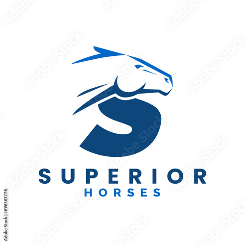 Modern Letter S Monogram Horse Head logo, letter S horse logo, horse head logo