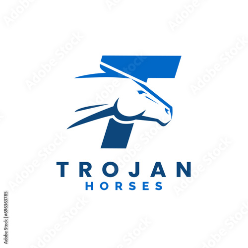 Modern Letter T Monogram Horse Head logo, letter T horse logo, horse head logo