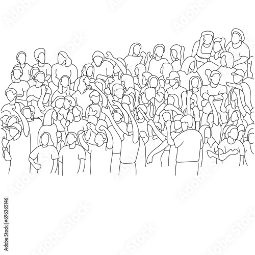 group of crowded people cheering on stadium illustration vector hand drawn isolated on white background