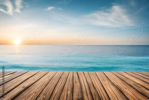 Wooden Surface with Sea, Island, and Sky © Tahira
