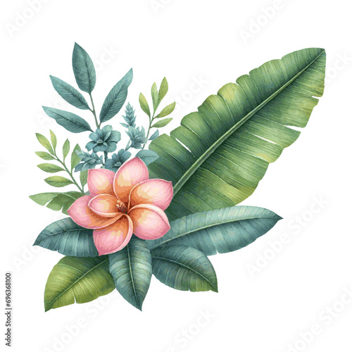 banana leaves and flowers tropic plant decor watercolor paint