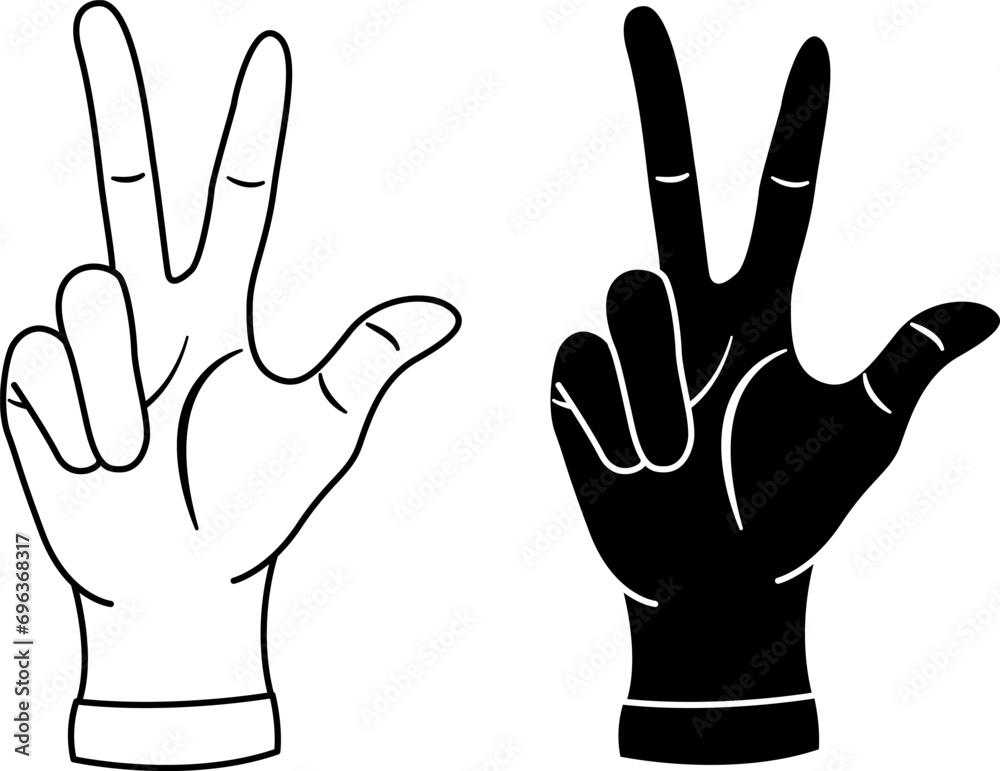 Hand Icons Showing Number Three. Black and White Icons with Three Thumbs Up. Counting by fingers. Vector Illustration for Children Education Hand Icons Showing Number Three. Black and White Icons with Three Thumbs Up. Counting by fingers. Vector Illustration for Children Education