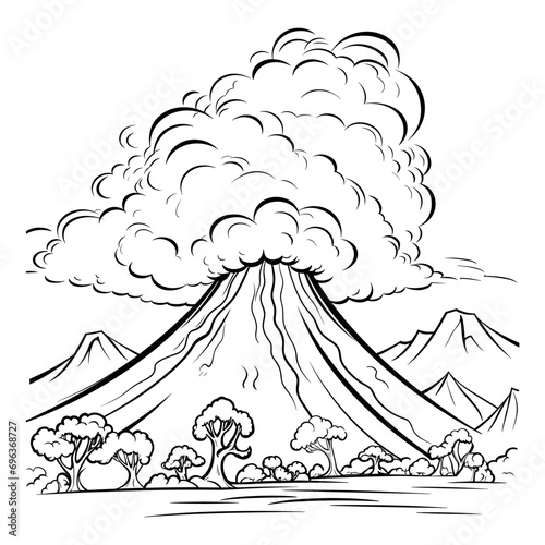 Volcano illustration coloring pages - coloring book