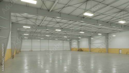 3D render of empty exhibition space. backdrop for exhibitions and events.Interior of empty warehouse 