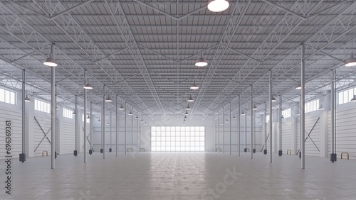 3D render of empty exhibition space. backdrop for exhibitions and events.Interior of empty warehouse photo