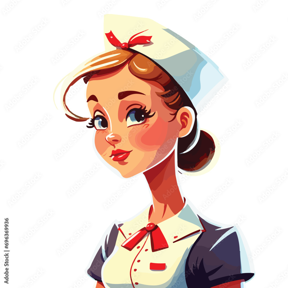 Beautiful young woman in medical uniform, nurse, cartoon vector illustration generated by AI Beautiful young woman in medical uniform, nurse, cartoon vector illustration generated by AI