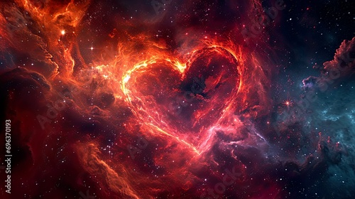 Pink, red galaxy in glowing heart shape. Cosmic love expanding in soul and cosmos. Emotion, spirituality, connection. photo