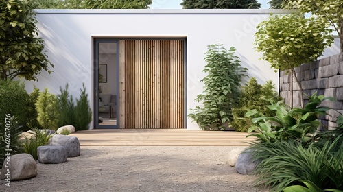Home façade with sliding gl...