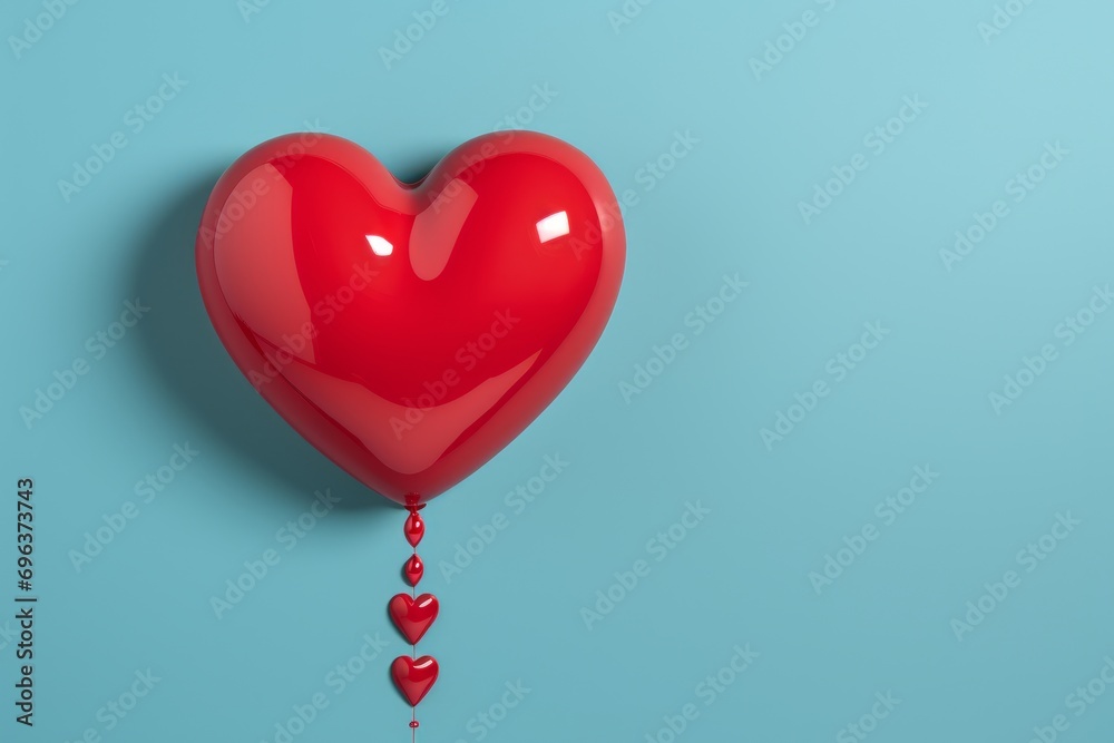 A love composition made of a red heart melting on a blue pastel background.