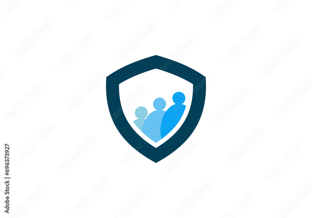 Logo with Blue Shield and Simply Abstract Icon People for Sign Symbol Logo with Blue Shield and Simply Abstract Icon People for Sign Symbol