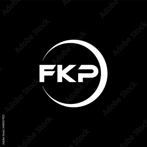 FKP letter logo design with black background in illustrator, cube logo, vector logo, modern alphabet font overlap style. calligraphy designs for logo, Poster, Invitation, etc.