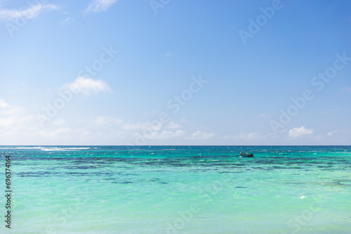 Anse Royale  Seychelles. Coastal view with small fishing boat