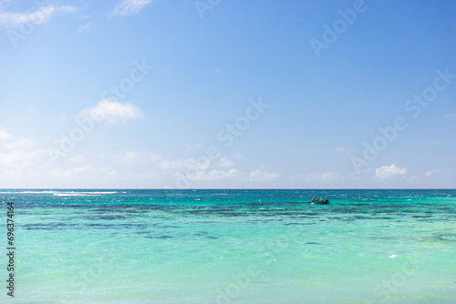 Anse Royale, Seychelles. Coastal view with small fishing boat