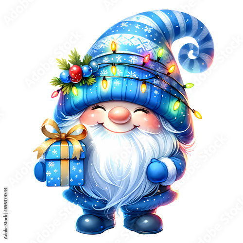 Cute Blue Christmas Winter Watercolor Clipart Illustration