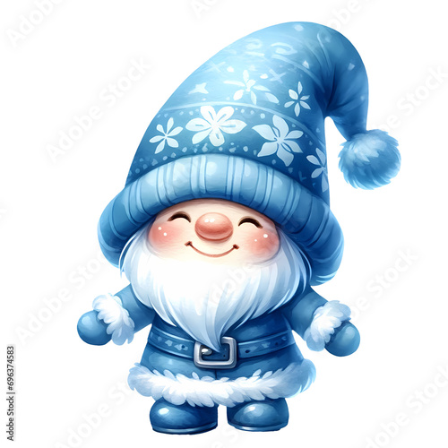 Cute Blue Christmas Winter Watercolor Clipart Illustration