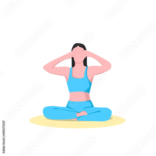Bhramari Pranayama .Young woman practicing yoga.flat vector illustration.