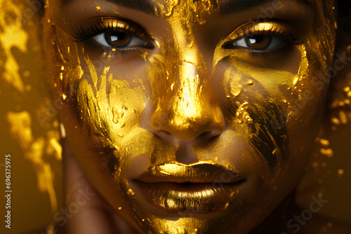 Goldene Eleganz: Portrait einer schönen Frau in edlem Goldton für glamourösen Stil