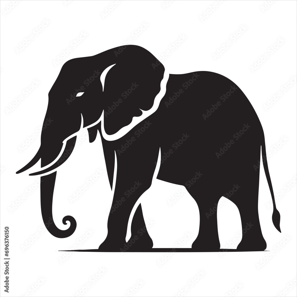 Fototapeta premium Elephant Silhouette - Elephant Family Bonds, Protective Matriarchs, and Calves in Heartwarming Shadows - Minimallest elephant black vector 