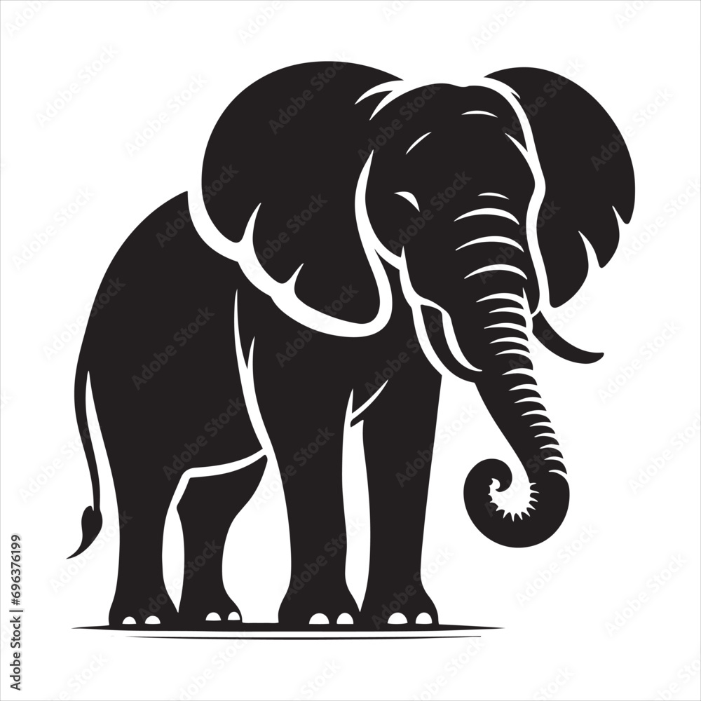 Fototapeta premium Elephant Silhouette - Asian Elephants in Jungle Serenity, Gentle Giants, and Mystic Scenes in Detailed Shadows - Minimallest elephant black vector
