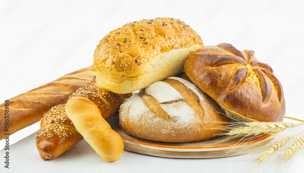 composition with bread and rolls on white