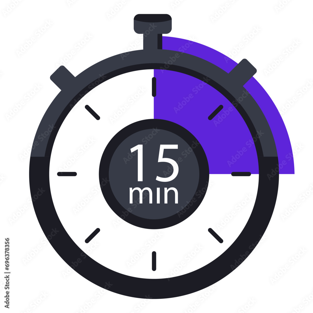 Timer with 15 minutes on dial illustration. Time, stopwatch, alarm clock, clock, second, hour, minute, countdown, chronometer, hands, mechanism. Vector icons for business and advertising Timer with 15 minutes on dial illustration. Time, stopwatch, alarm clock, clock, second, hour, minute, countdown, chronometer, hands, mechanism. Vector icons for business and advertising